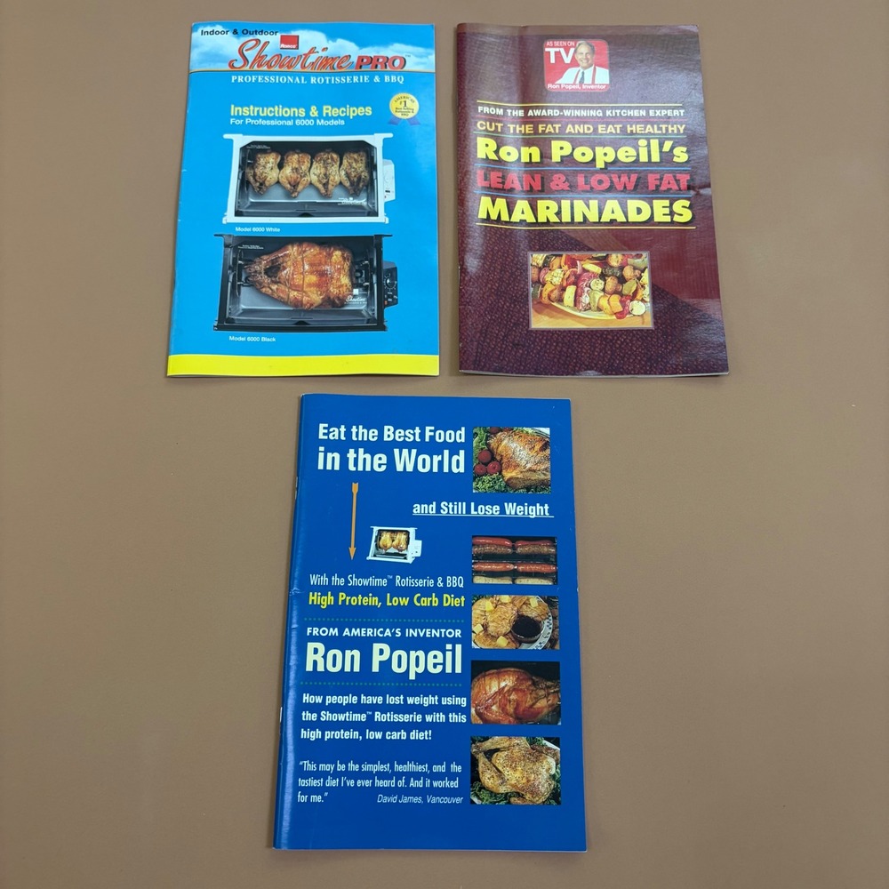 Ron Popeil Ronco Showtime Rotisserie BBQ Manual Recipe Marinade Diet Booklet Set